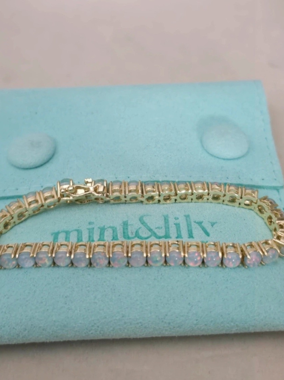 Mint & Lily Gold Opal Tennis Bracelet - Blue Opal Stones B119